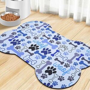 Blue Bone and Paw Print Dog Feeding Mat